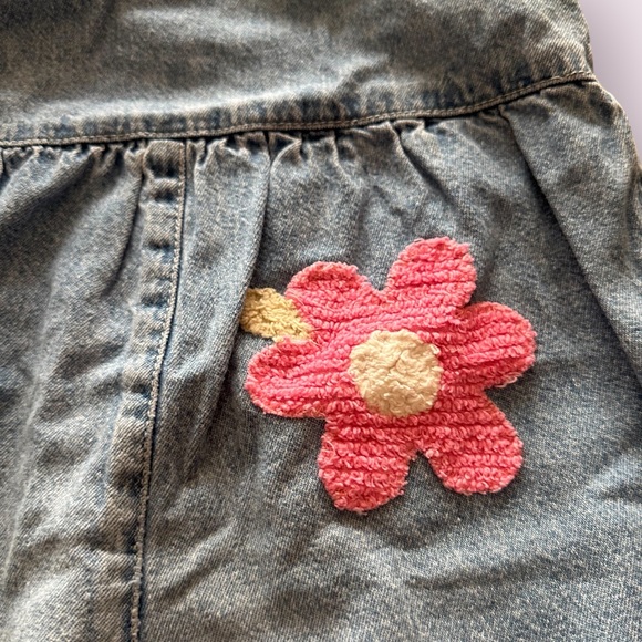 Vintage Baby Gap Light Blue Jean  Denim Overalls With Pink Flowers Size 12-18 M - Picture 8 of 11